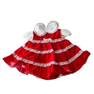 Babyfair x Vintage Tiered Red Velvet Baby Holiday Dress with Bloomers